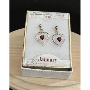 January Birthstone Crystal Heart Swarovski Elements 22K Earrings Glass Baron